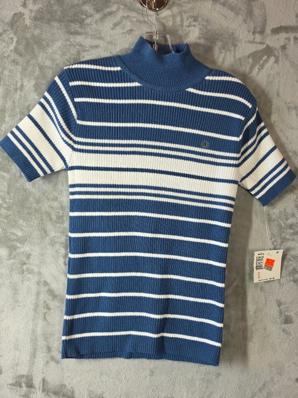 Liz Claiborne Lizwear NWT Small Blue White Striped Cotton Turtleneck Sweater